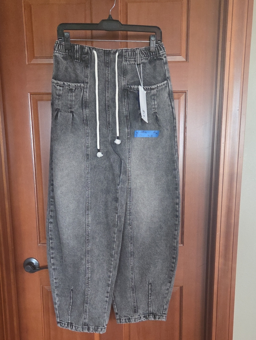 Very J Women's Washed Gray Relaxed Faux Drawstring Jeans